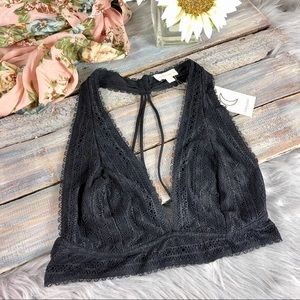 Crescent Strappy Back Black Lace Bralette Size Lg